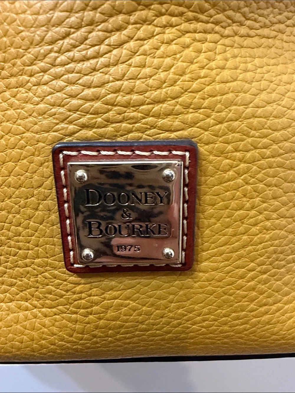 Dooney & Bourke Mustard Yellow Pebble Leather Tote with Brown Handles